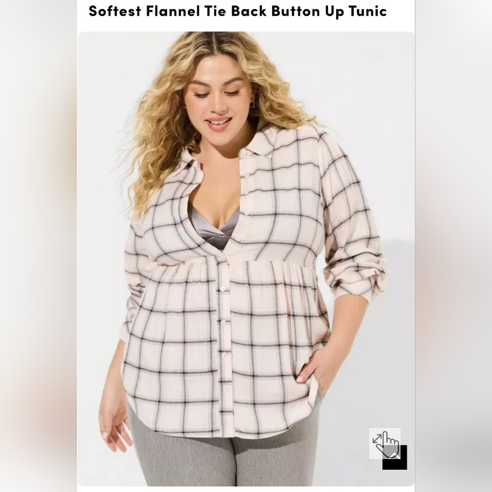 Torrid Cream and Black Flannel Button-Up Tunic